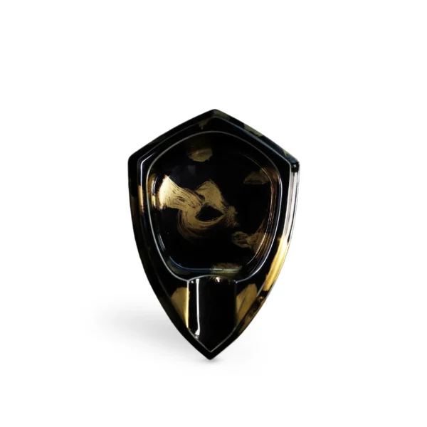 Shield-shaped black-gold ceramic cigar ashtray