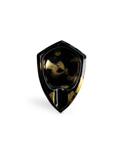 Shield-shaped black-gold ceramic cigar ashtray