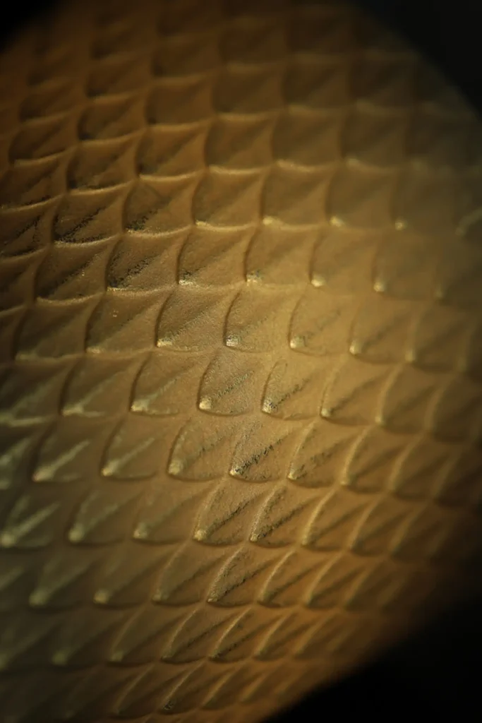 Sake Cup Close-up view of the dragon-scale texture on the golden cup body 01