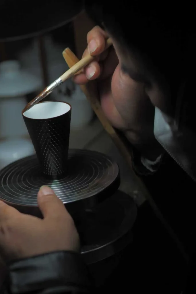 Sake Cups-Image showing the hand-painted gold rim of a cup
